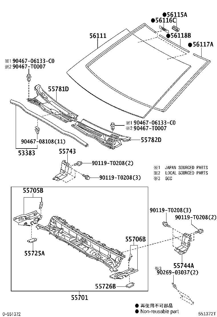 Toyota 56116-02020 STOPPER, WINDSHIELD GLASS, NO.2