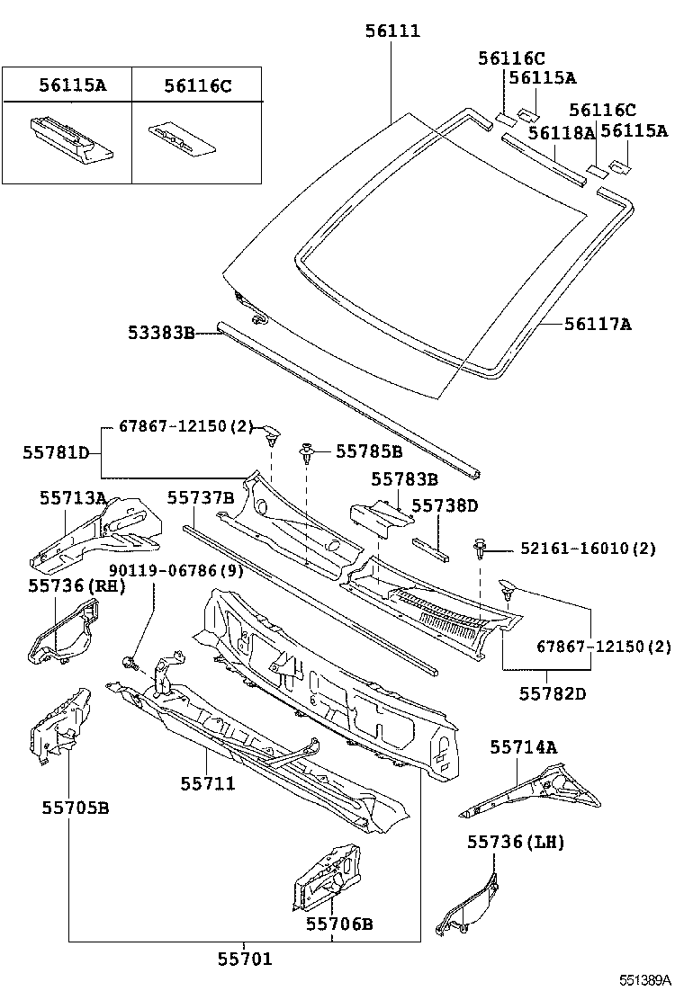 55709-52020 LOUVER, COWL TOP VENTILATOR, LH product image