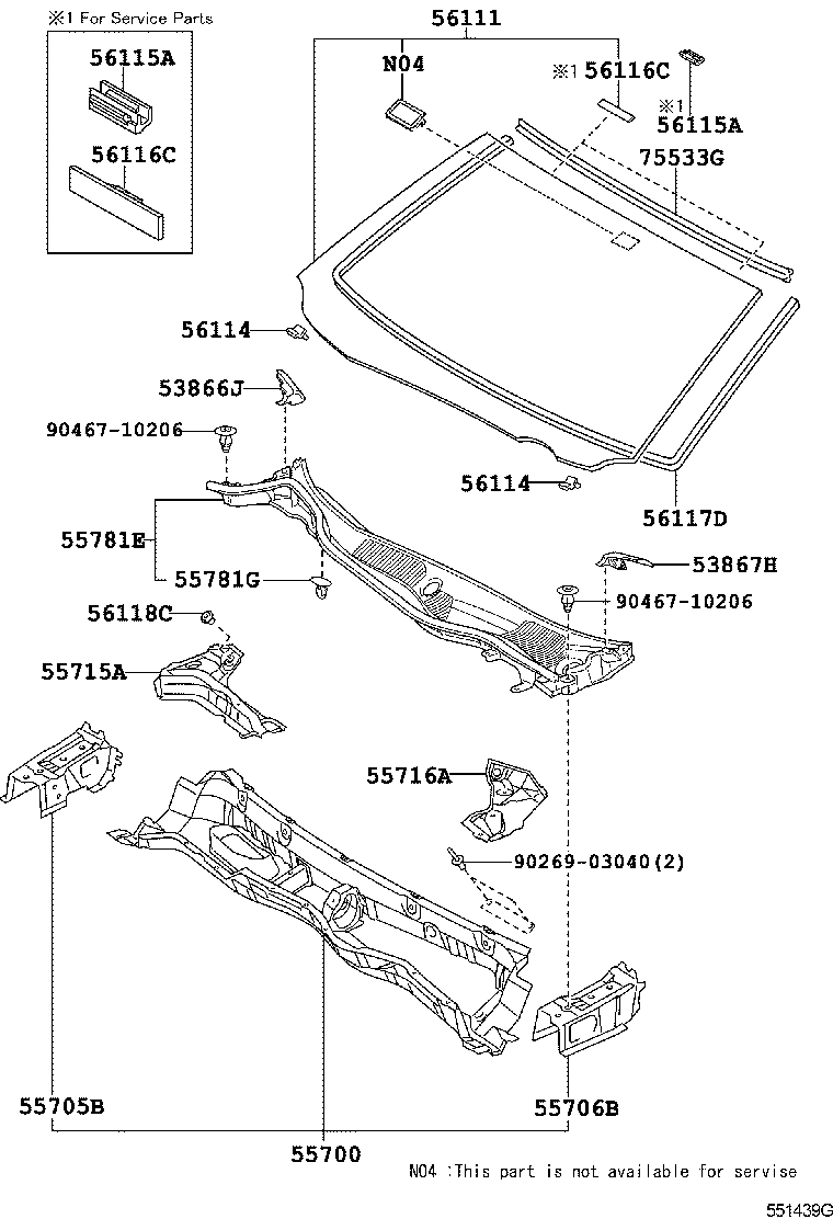 Toyota 75531-30370 MOULDING, WINDSHIELD, OUTSIDE