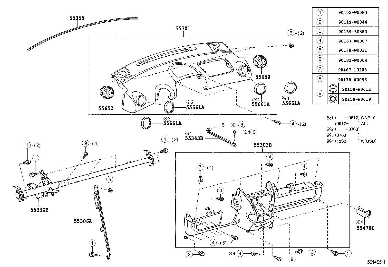 55306-0H040 BRACE SUB-ASSY, INSTRUMENT PANEL, NO.1 product image