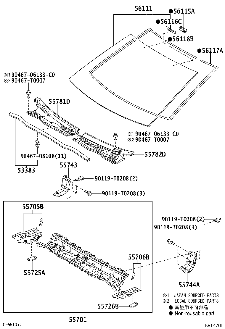 53383-0K010 SEAL, HOOD TO COWL TOP product image
