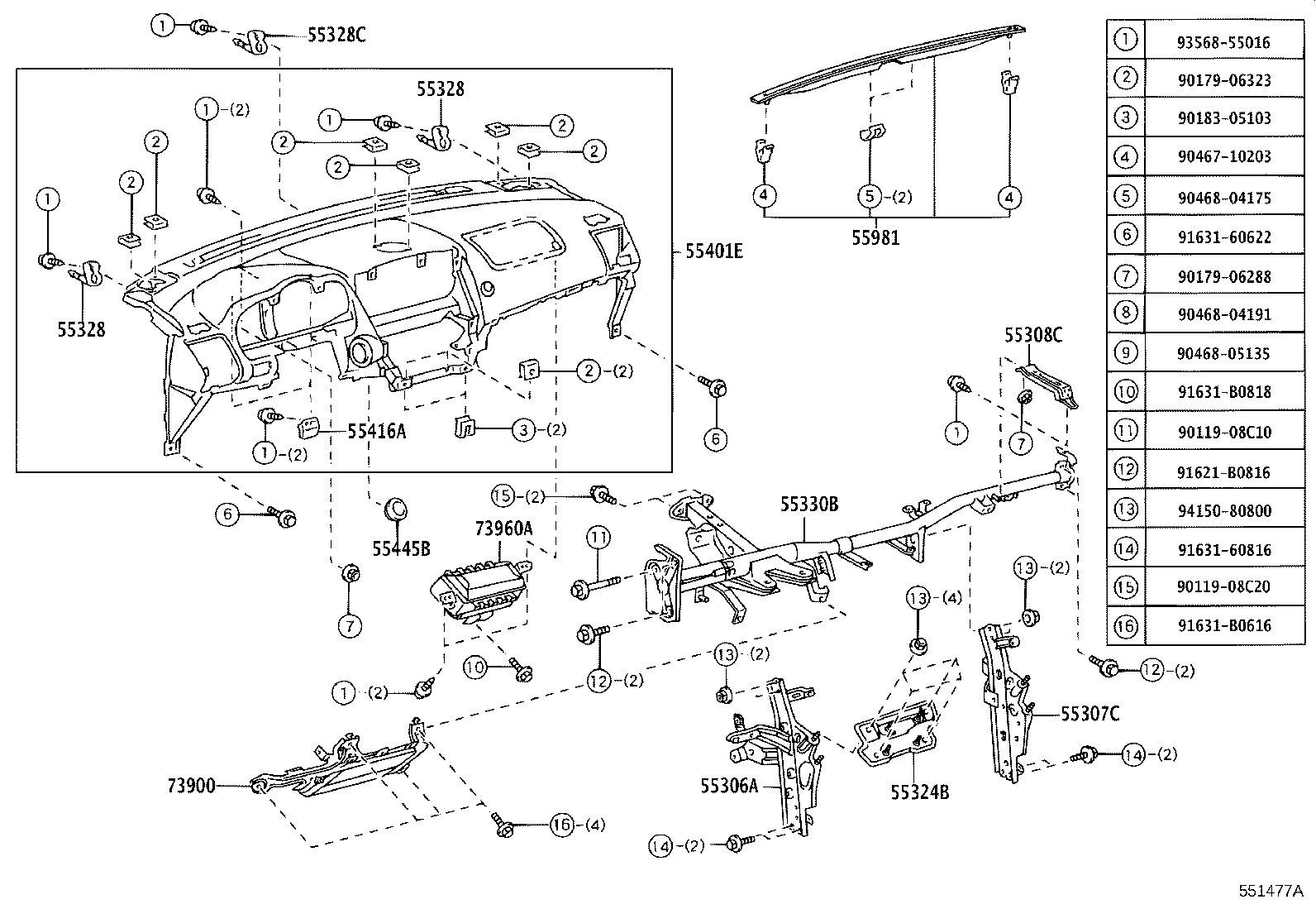 Toyota 55981-48020-B0 GARNISH, DEFROSTER NOZZLE, NO.1