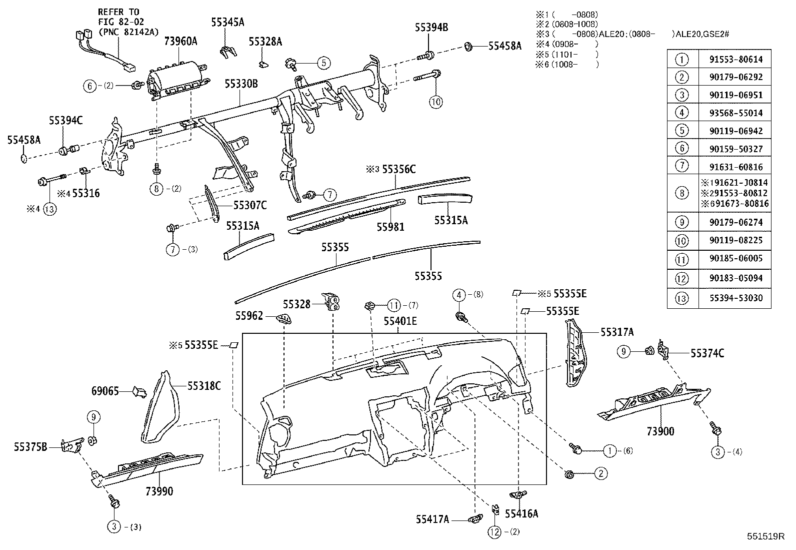 55374-53010 BRACKET, INSTRUMENT PANEL LOWER MOUNTING, NO.1 product image