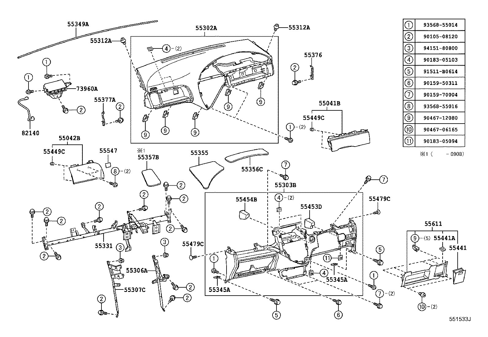 55357-52090 CUSHION, INSTRUMENT PANEL, NO.3 product image