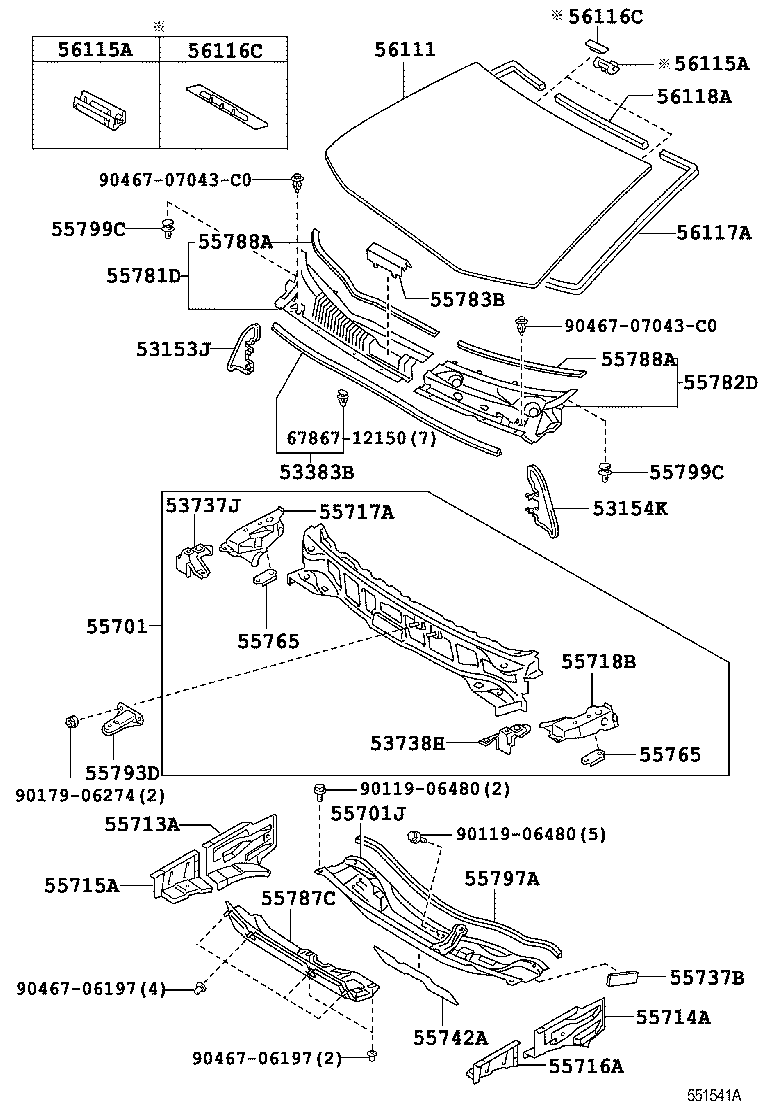 53153-68010 GUIDE, RADIATOR GRILLE SIDE AIR, RH product image