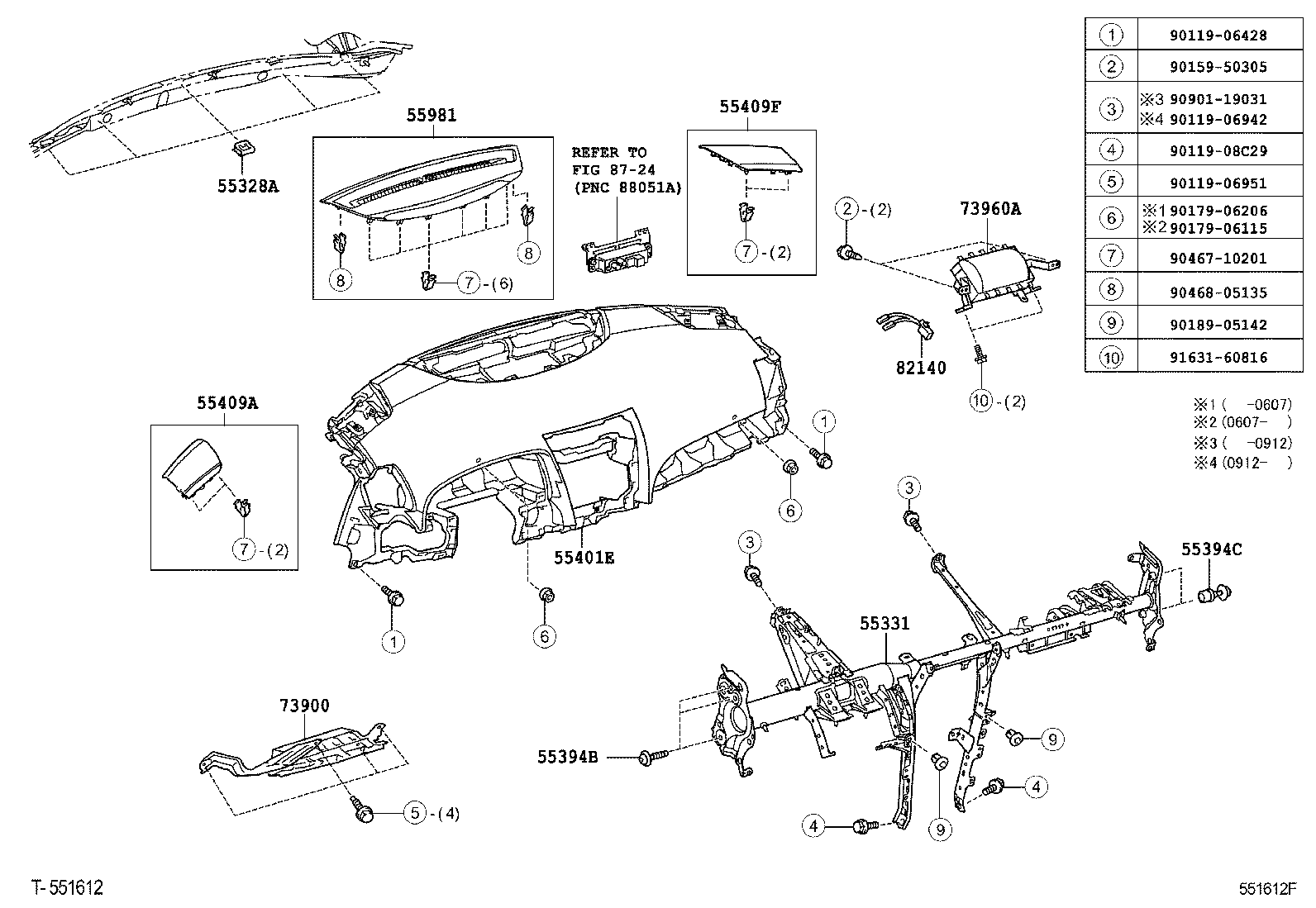 Toyota 55394-51010 BOLT, INSTRUMENT PANEL