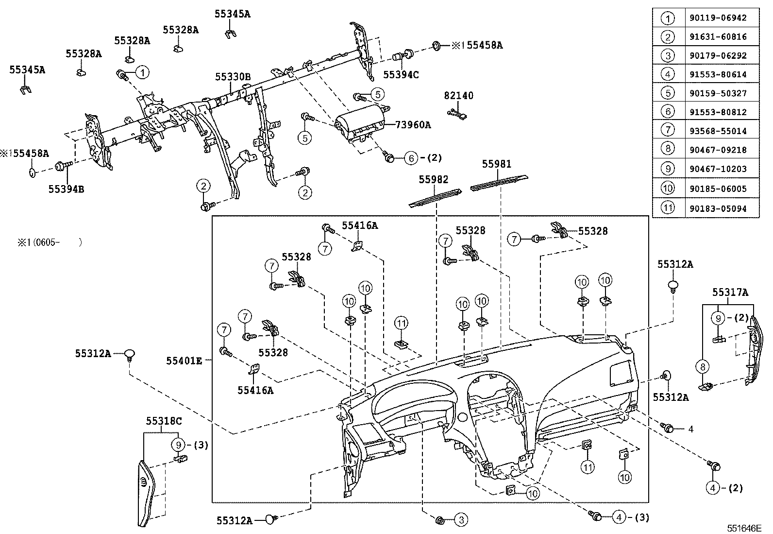 Toyota 55981-33120-J0 GARNISH, DEFROSTER NOZZLE, NO.1