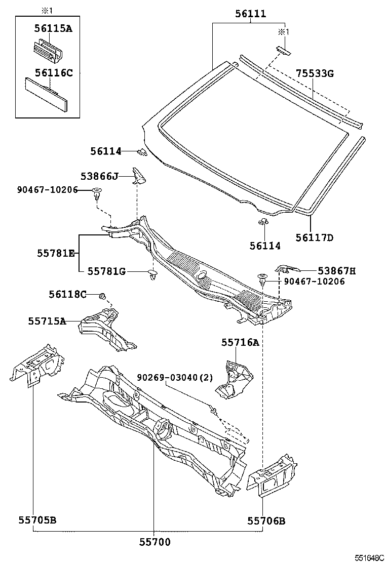56101-30B90 GLASS, WINDSHIELD product image