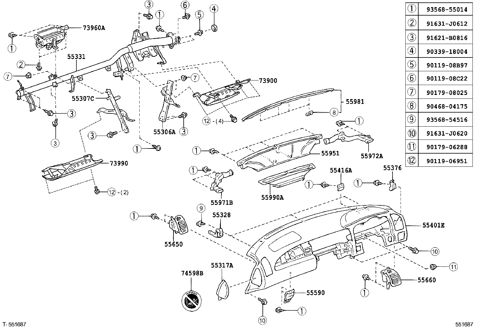 55307-24040 BRACE SUB-ASSY, INSTRUMENT PANEL, NO.2 product image