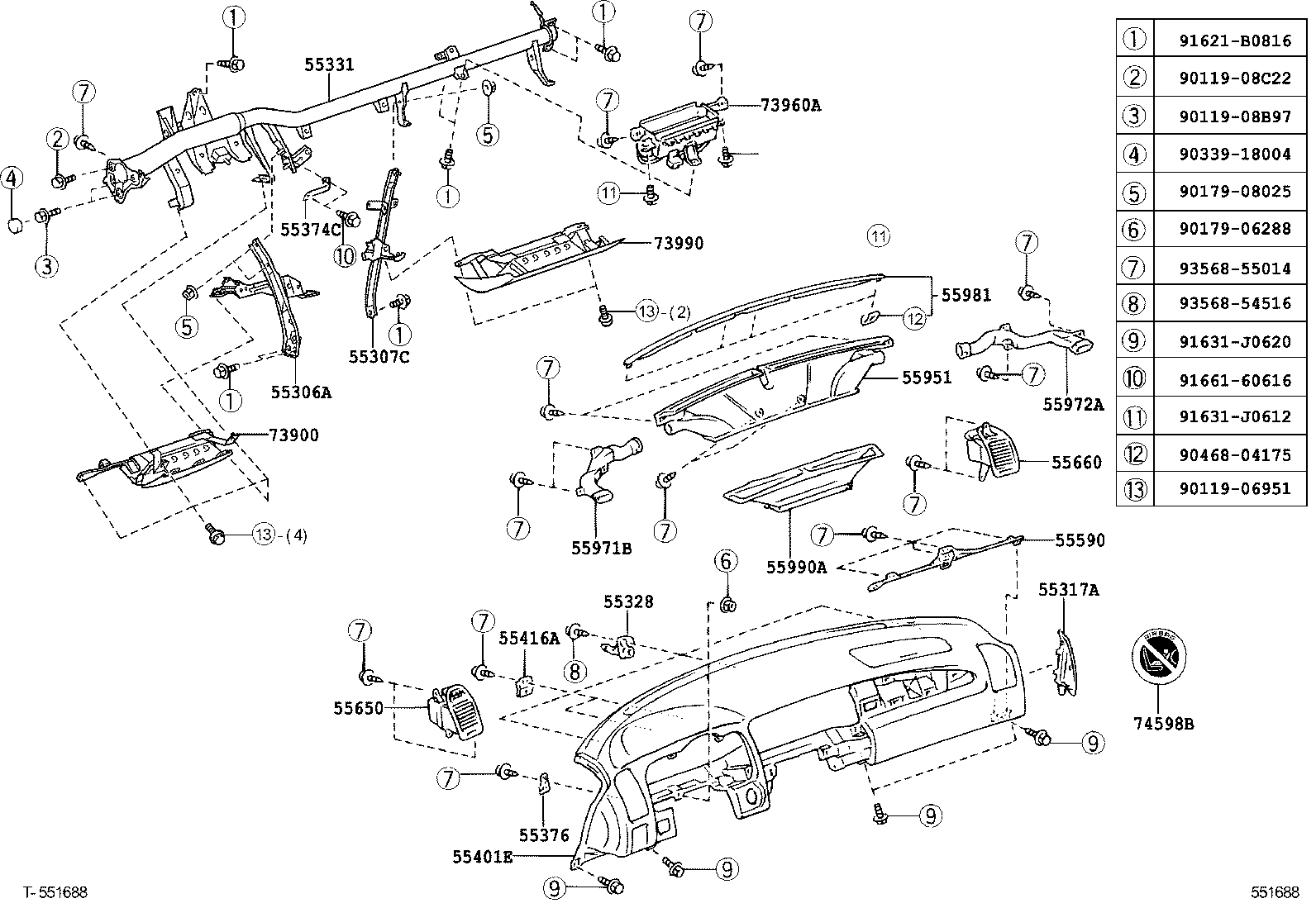 55307-24040 BRACE SUB-ASSY, INSTRUMENT PANEL, NO.2 product image