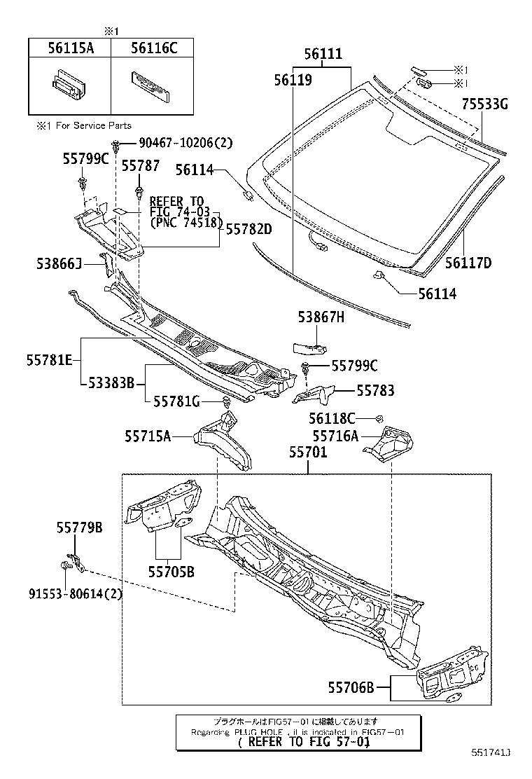 Toyota 75531-50050 MOULDING, WINDSHIELD, OUTSIDE