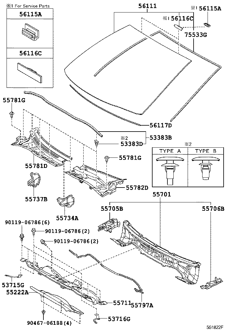 55706-12090 PANEL SUB-ASSY, COWL TOP SIDE, LH product image
