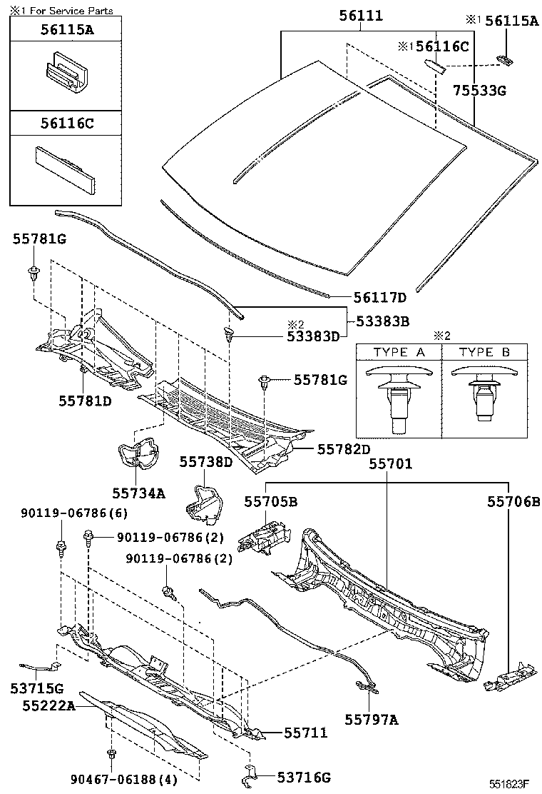 55706-12090 PANEL SUB-ASSY, COWL TOP SIDE, LH product image
