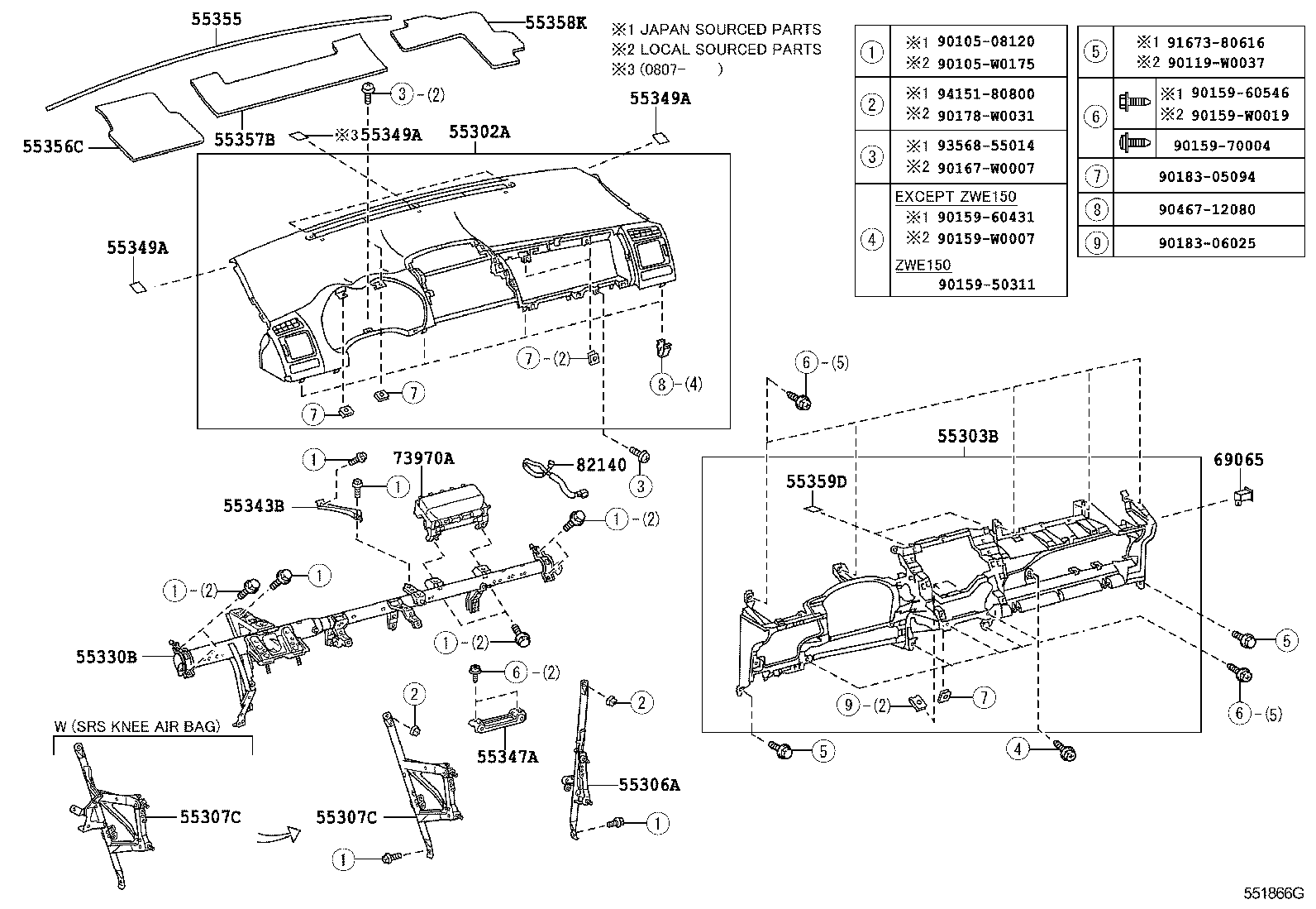 55306-02230 BRACE SUB-ASSY, INSTRUMENT PANEL, NO.1 product image