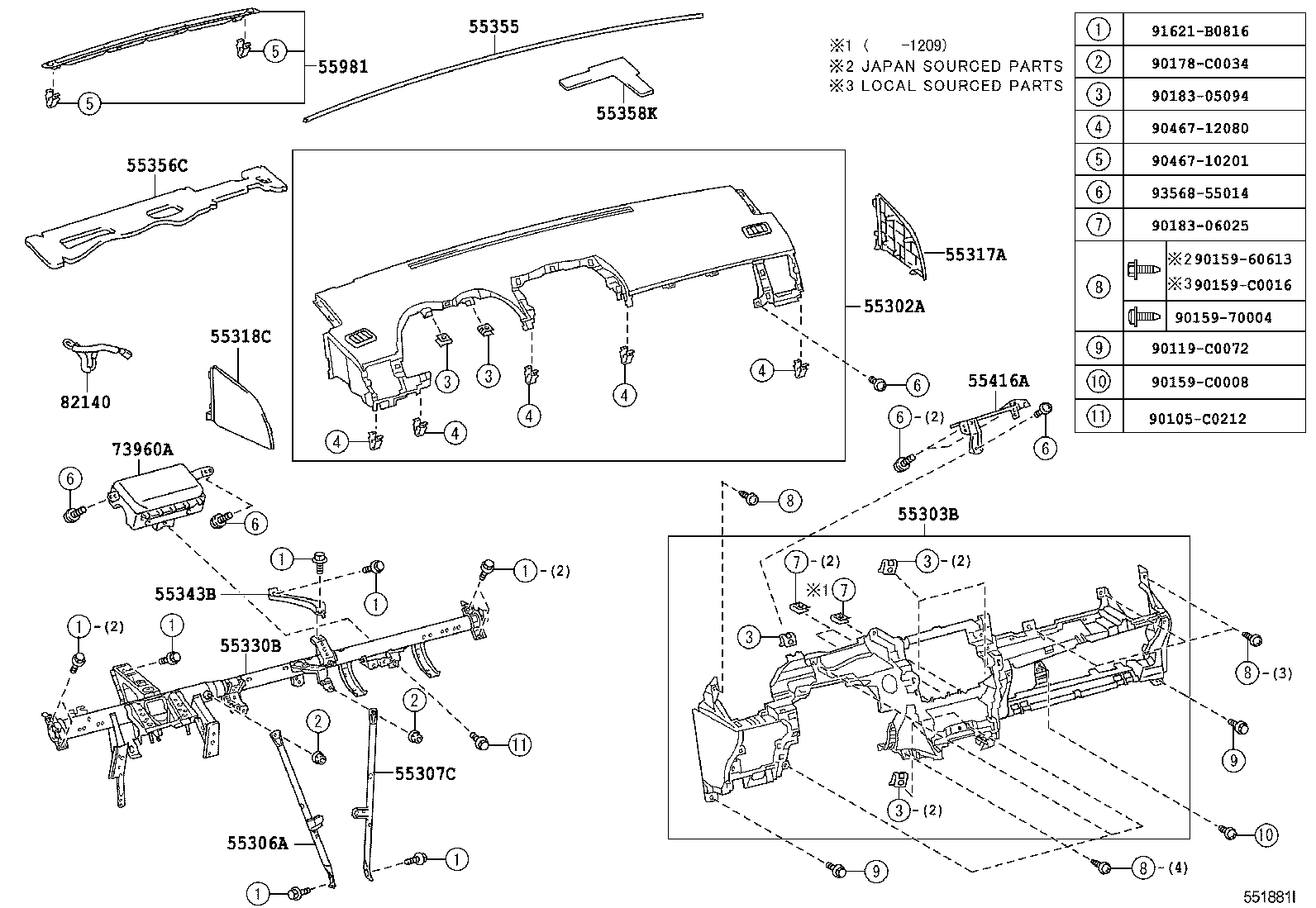 55355-02110 CUSHION, INSTRUMENT PANEL, NO.1 product image
