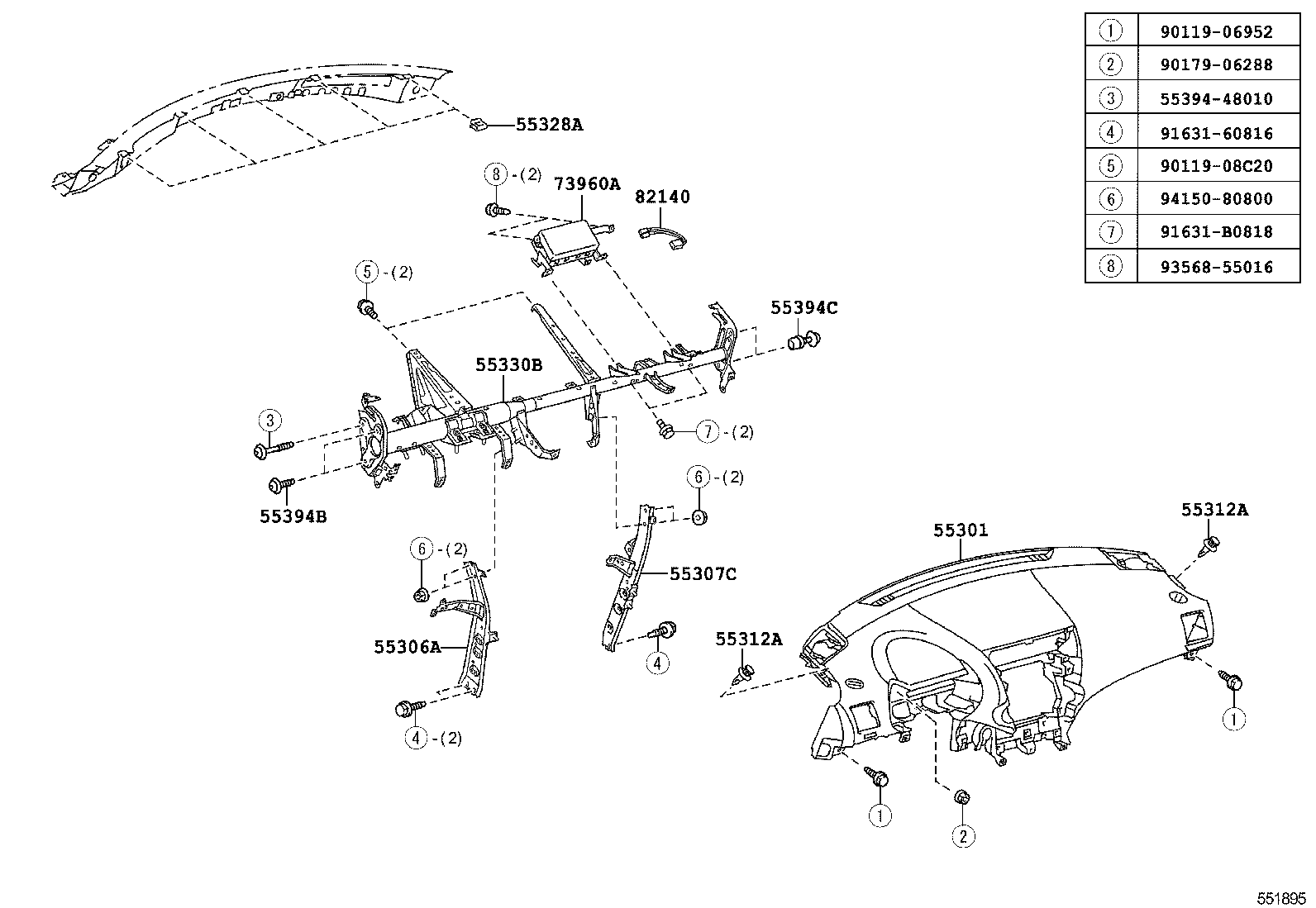 55307-48100 BRACE SUB-ASSY, INSTRUMENT PANEL, NO.2 product image
