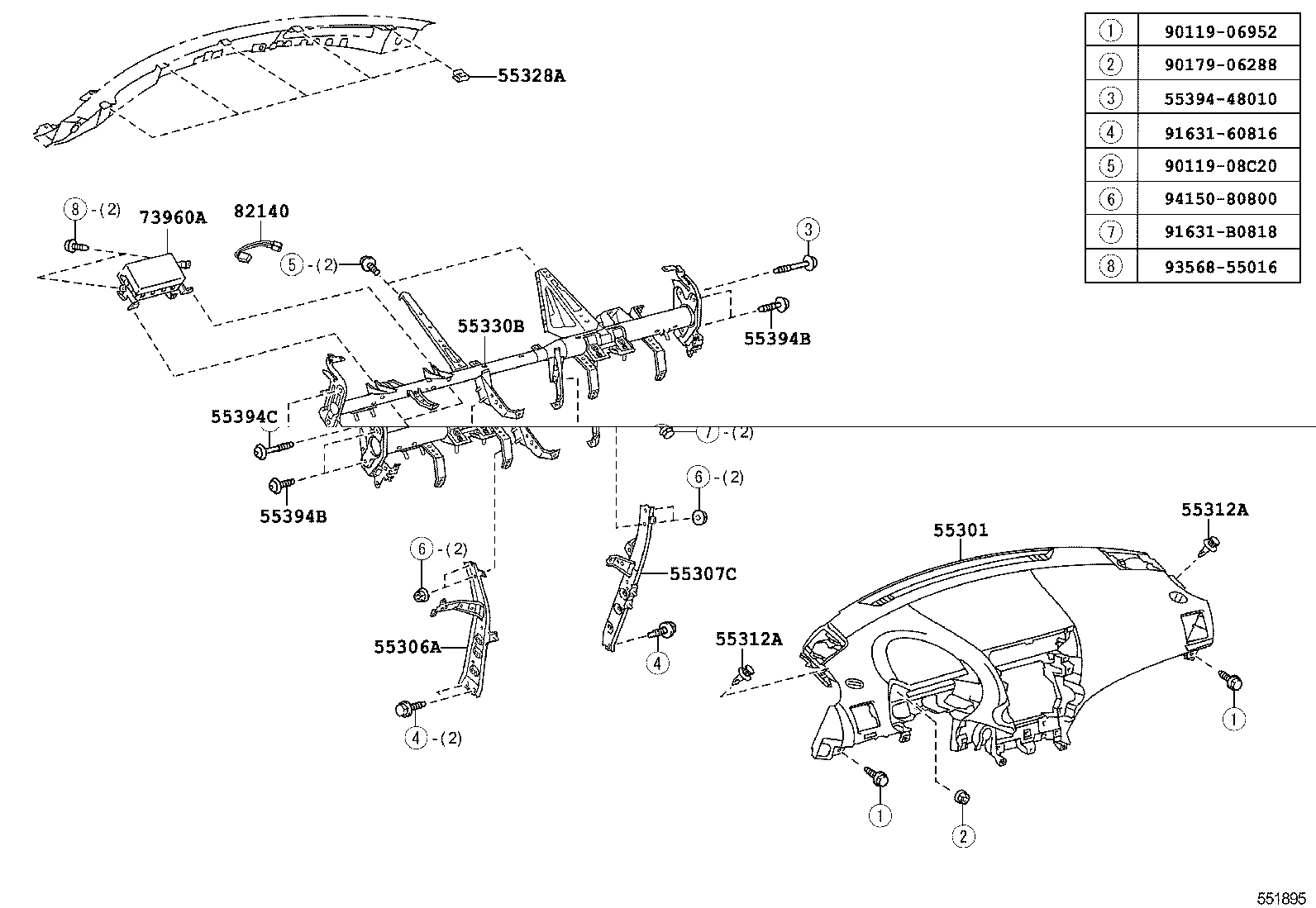 55307-48100 BRACE SUB-ASSY, INSTRUMENT PANEL, NO.2 product image