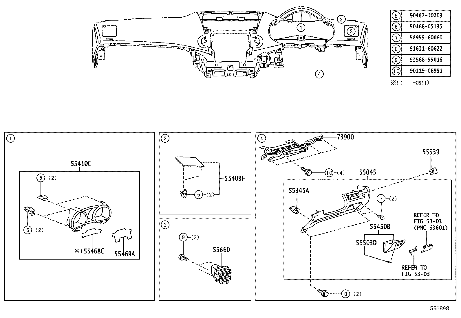 55307-48100 BRACE SUB-ASSY, INSTRUMENT PANEL, NO.2 product image