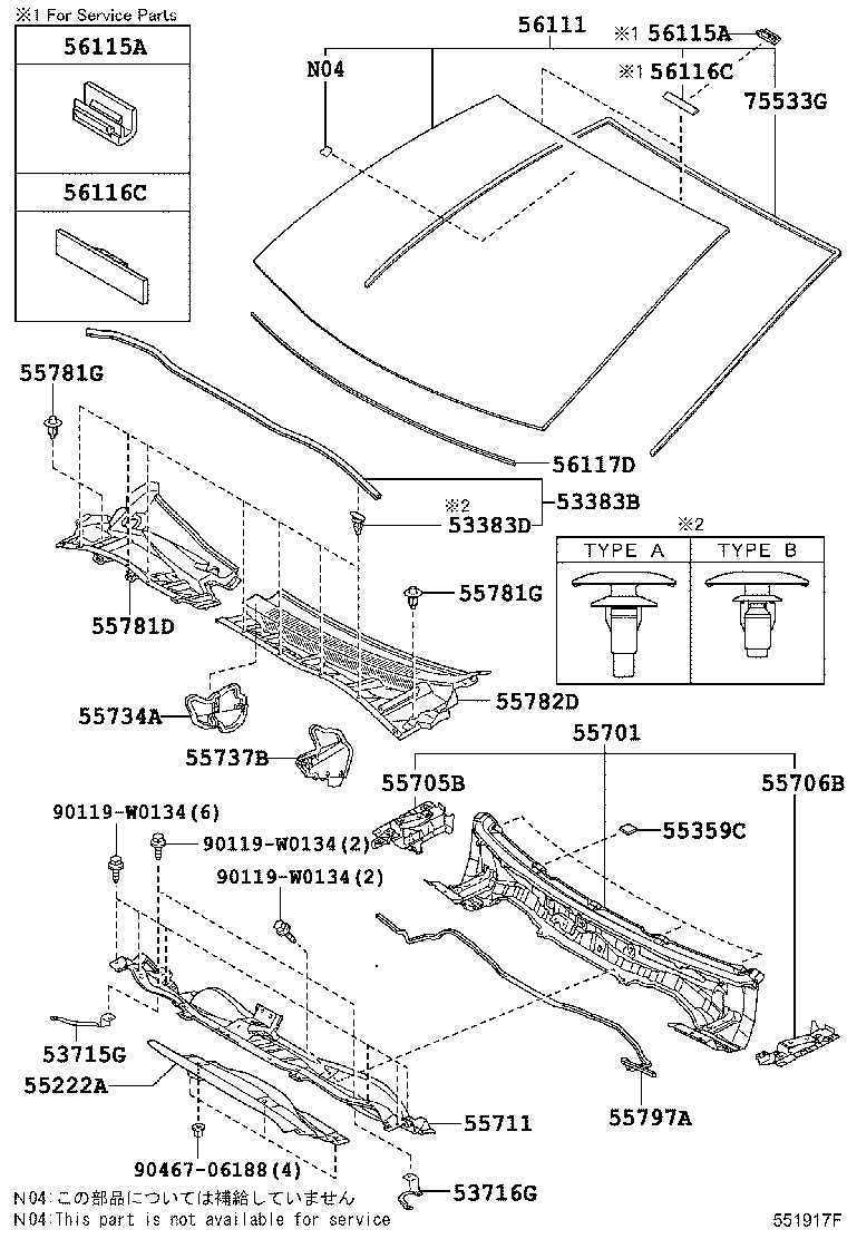 55224-02041 INSULATOR, DASH PANEL, OUTER CENTER product image