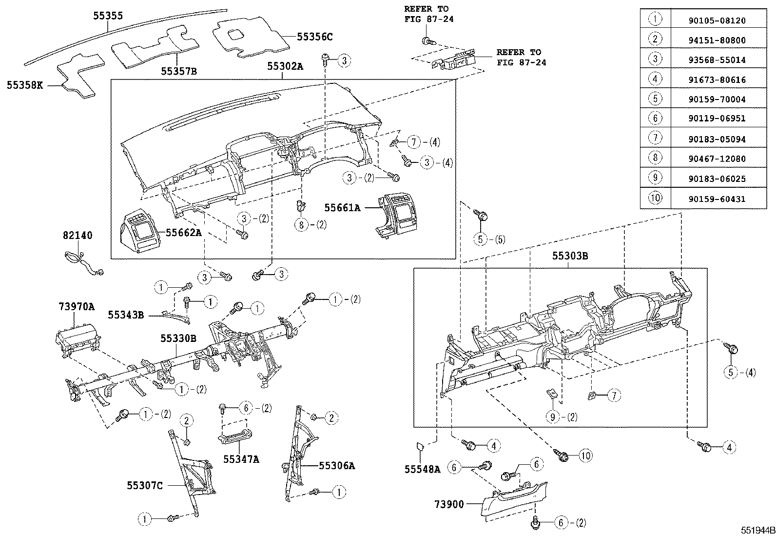 55357-12180 CUSHION, INSTRUMENT PANEL, NO.3 product image