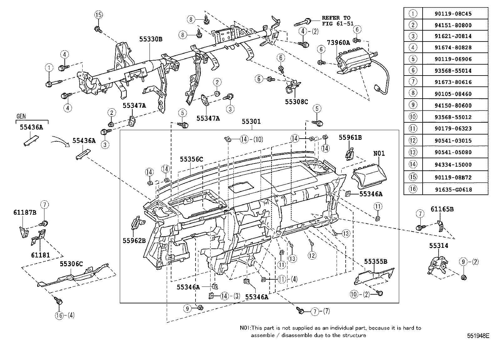 55306-35120 REINFORCEMENT SUB-ASSY, INSTRUMENT PANEL, NO.2 product image