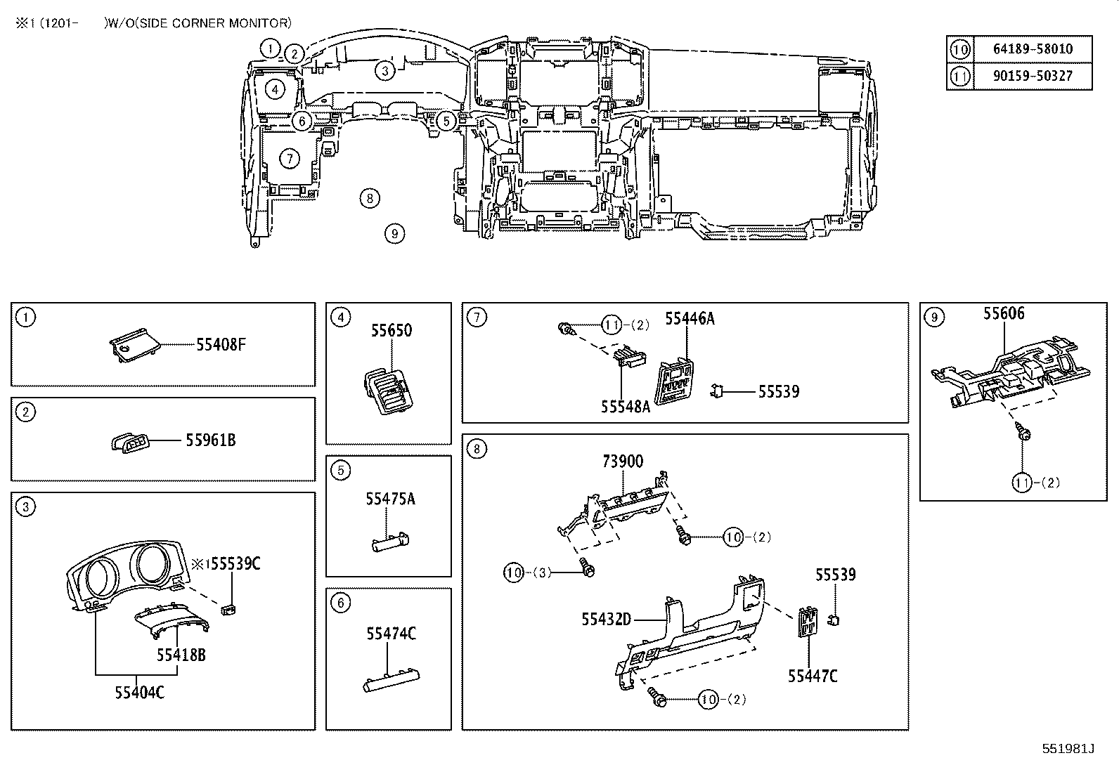 Toyota 55459-60010 COVER, INSTRUMENT, LOWER LH