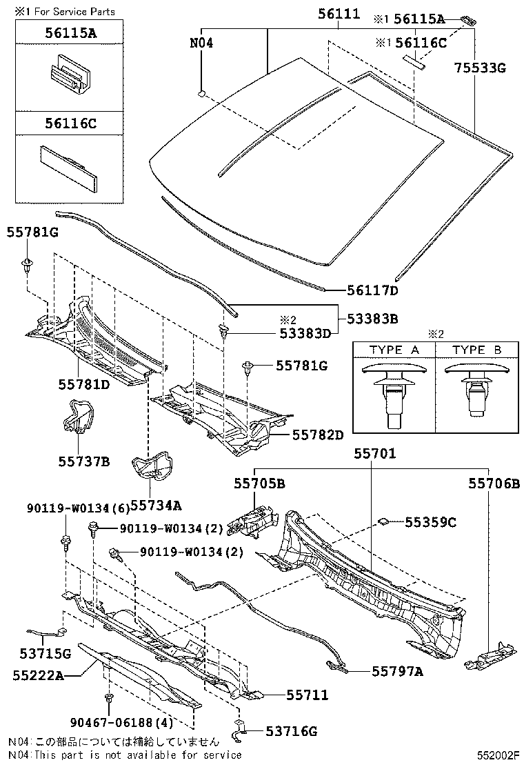 55224-02041 INSULATOR, DASH PANEL, OUTER CENTER product image