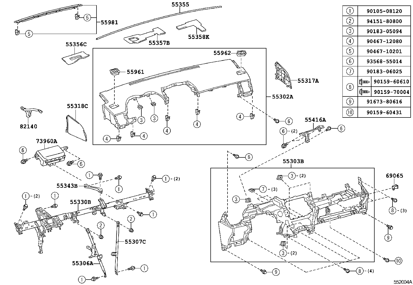55307-02100 BRACE SUB-ASSY, INSTRUMENT PANEL, NO.2 product image