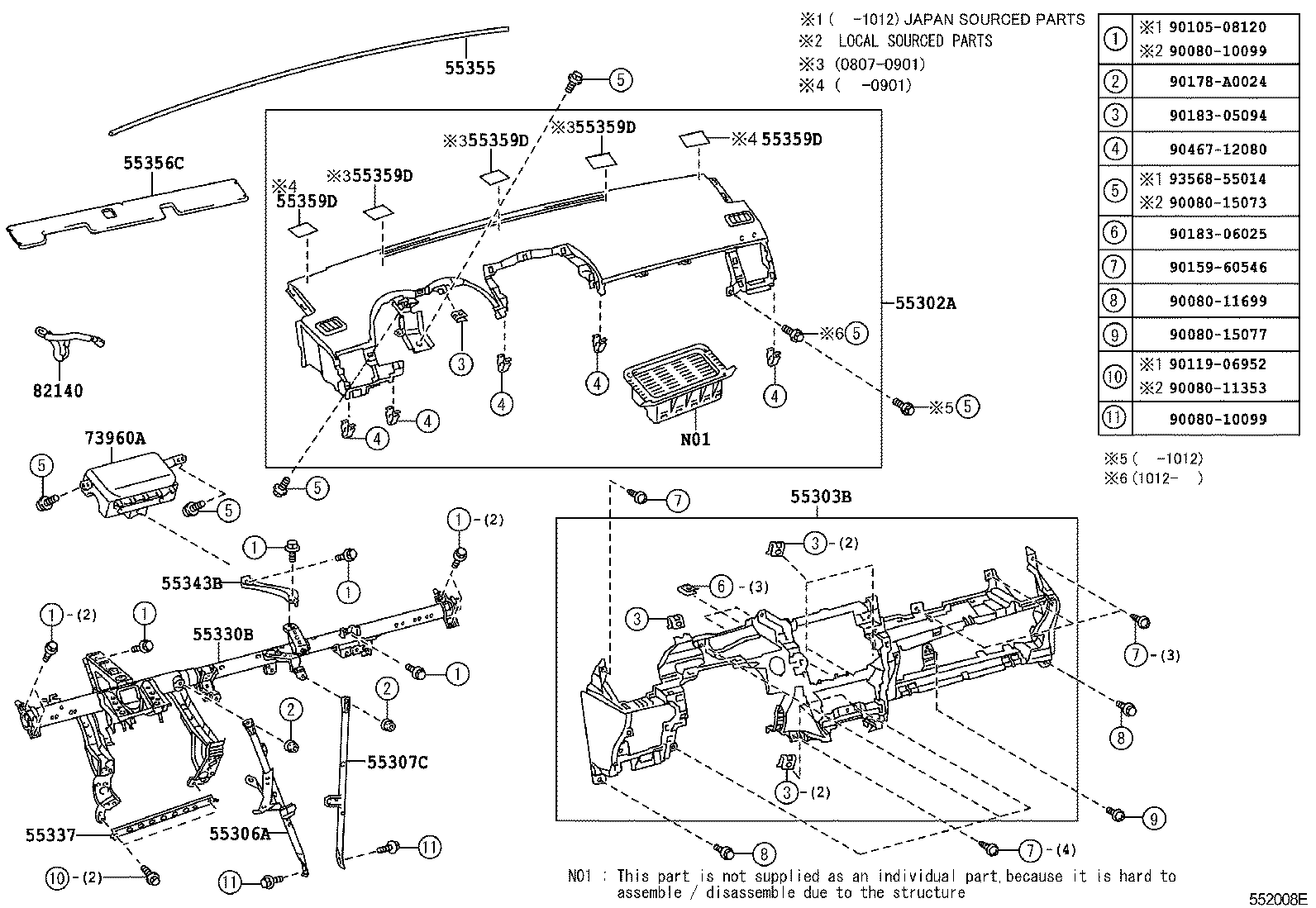Toyota 55539-02130-B1 COVER, SPARE SWITCH HOLE