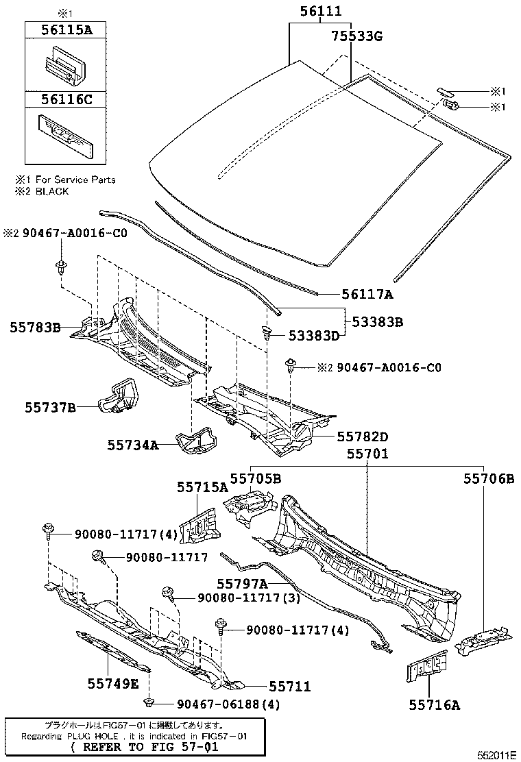 Toyota 75531-02150 MOULDING, WINDSHIELD, OUTSIDE