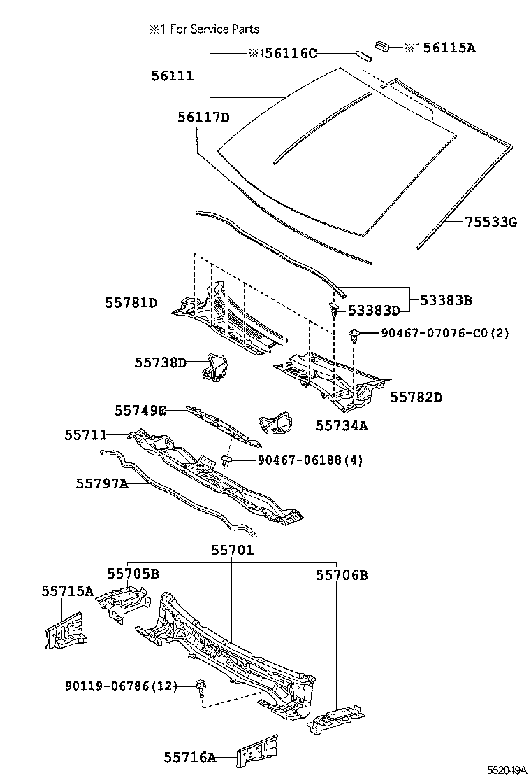Toyota 75531-12690 MOULDING, WINDSHIELD, OUTSIDE