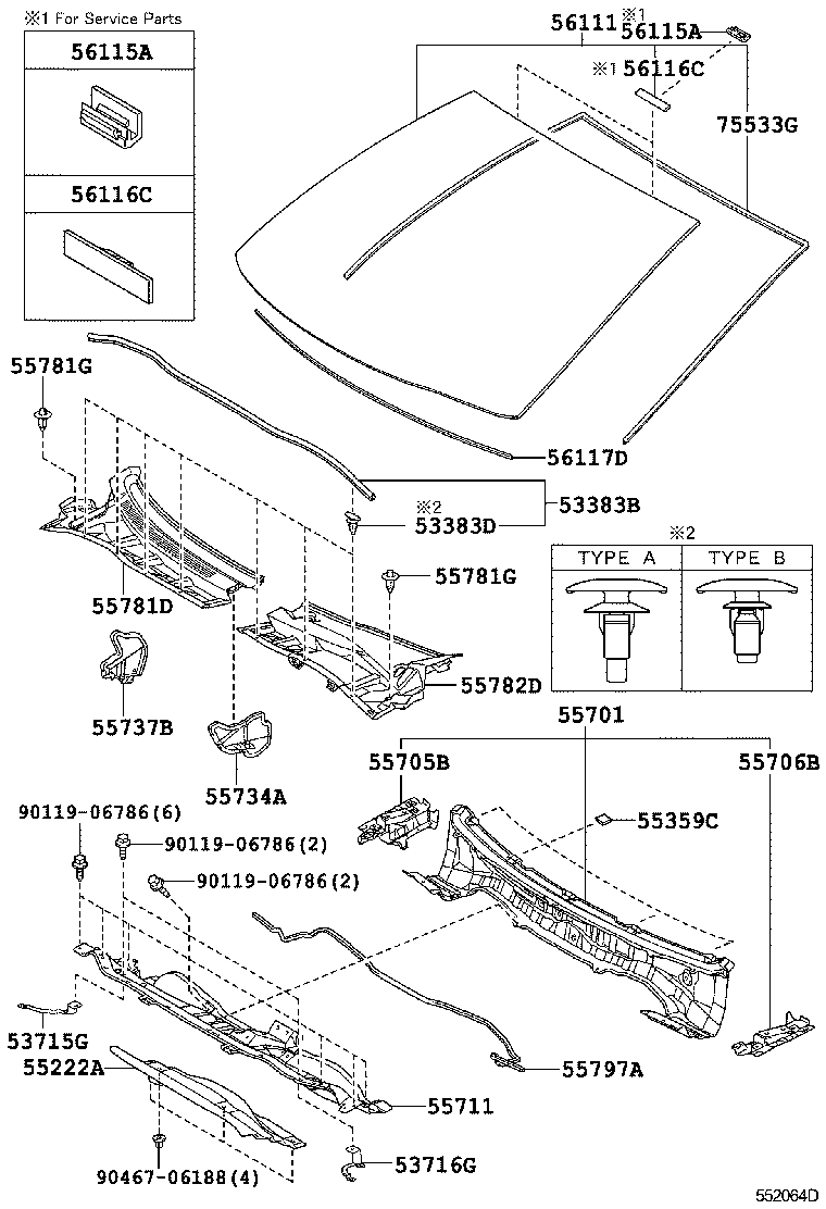 53383-02110 SEAL, HOOD TO COWL TOP product image