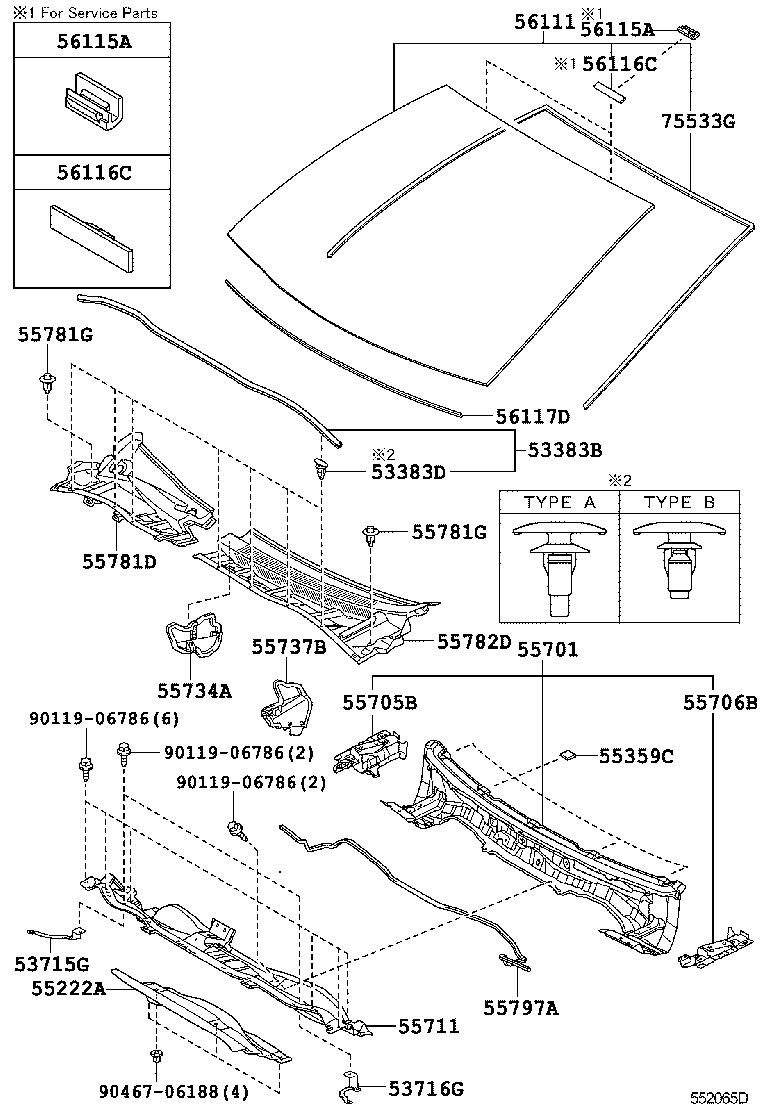 53383-02110 SEAL, HOOD TO COWL TOP product image