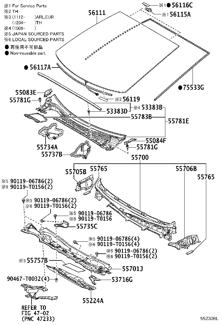 56101-47909 GLASS, WINDSHIELD product image