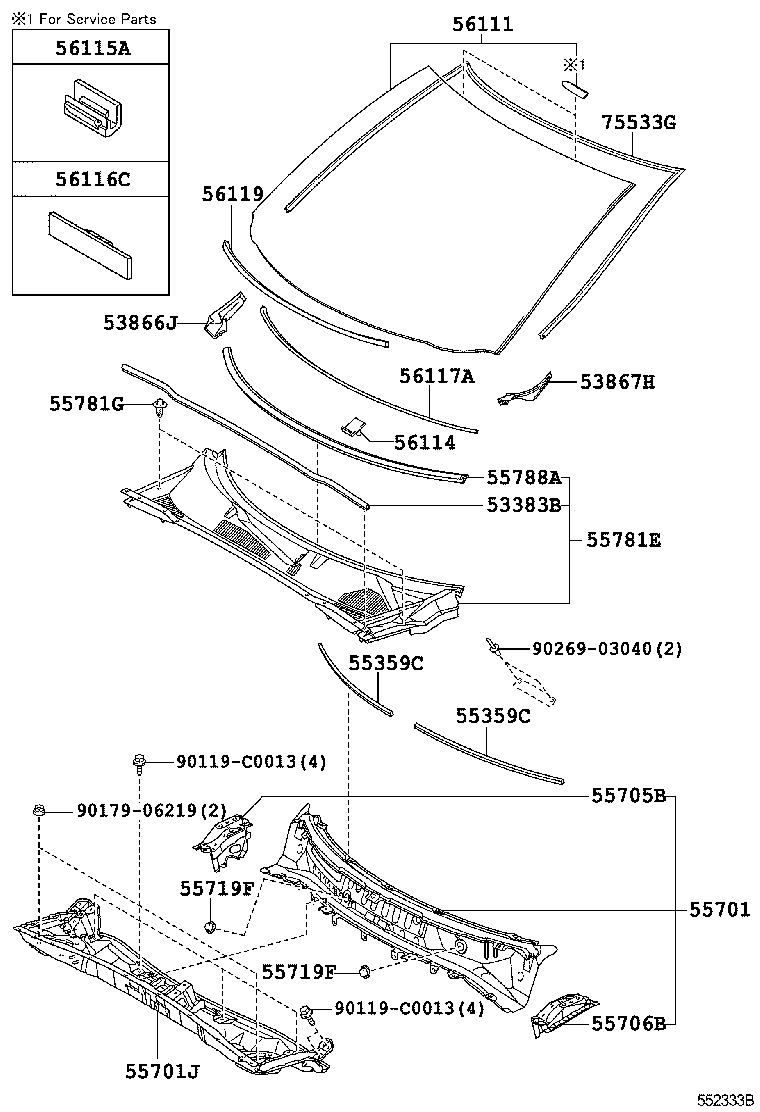 55705-0E030 PANEL SUB-ASSY, COWL TOP SIDE, RH product image