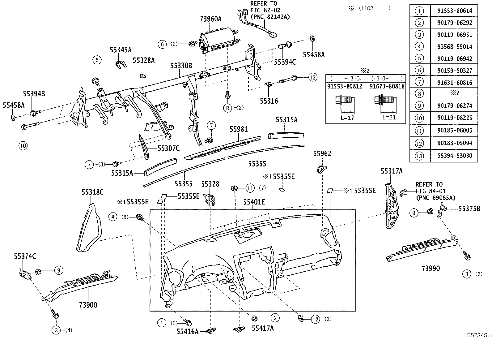 55394-50010 BOLT, INSTRUMENT PANEL product image