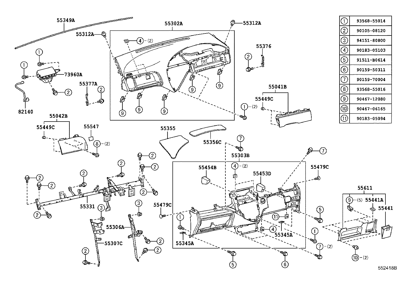 55307-52030 BRACE SUB-ASSY, INSTRUMENT PANEL, NO.2 product image