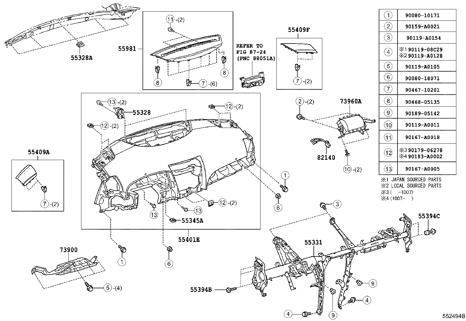 Toyota 55394-33040 BOLT, INSTRUMENT PANEL