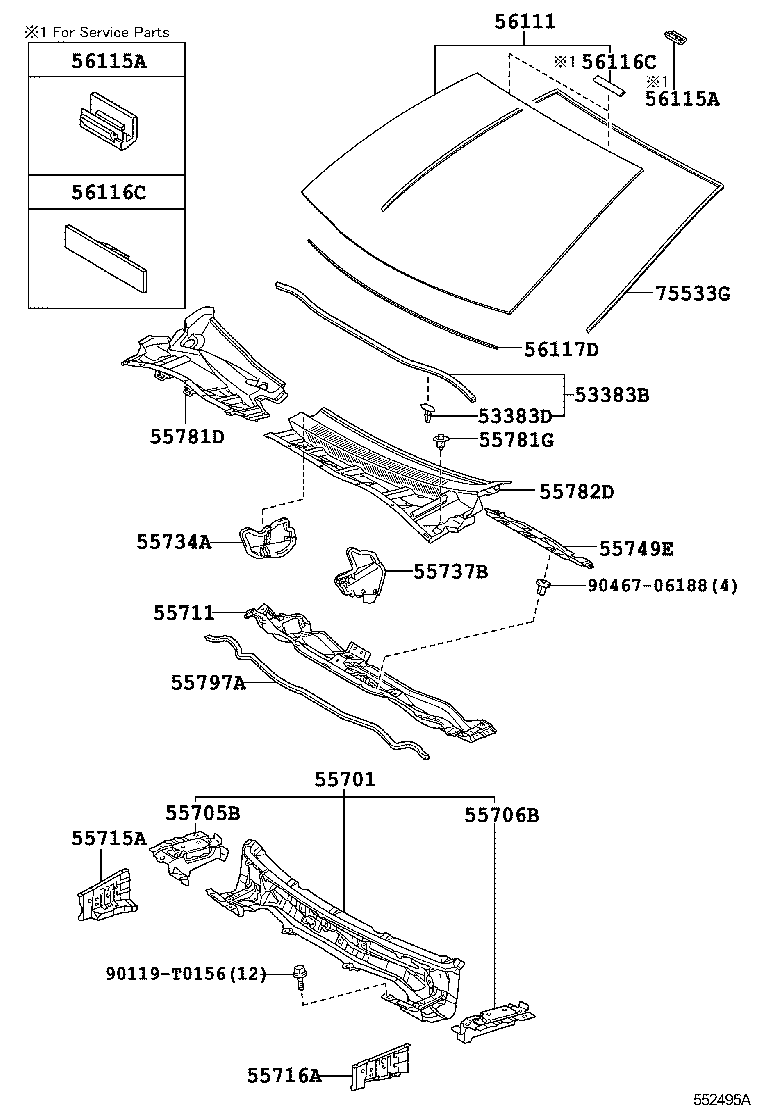 55716-02040 BRACE, COWL TOP TO APRON, LH product image