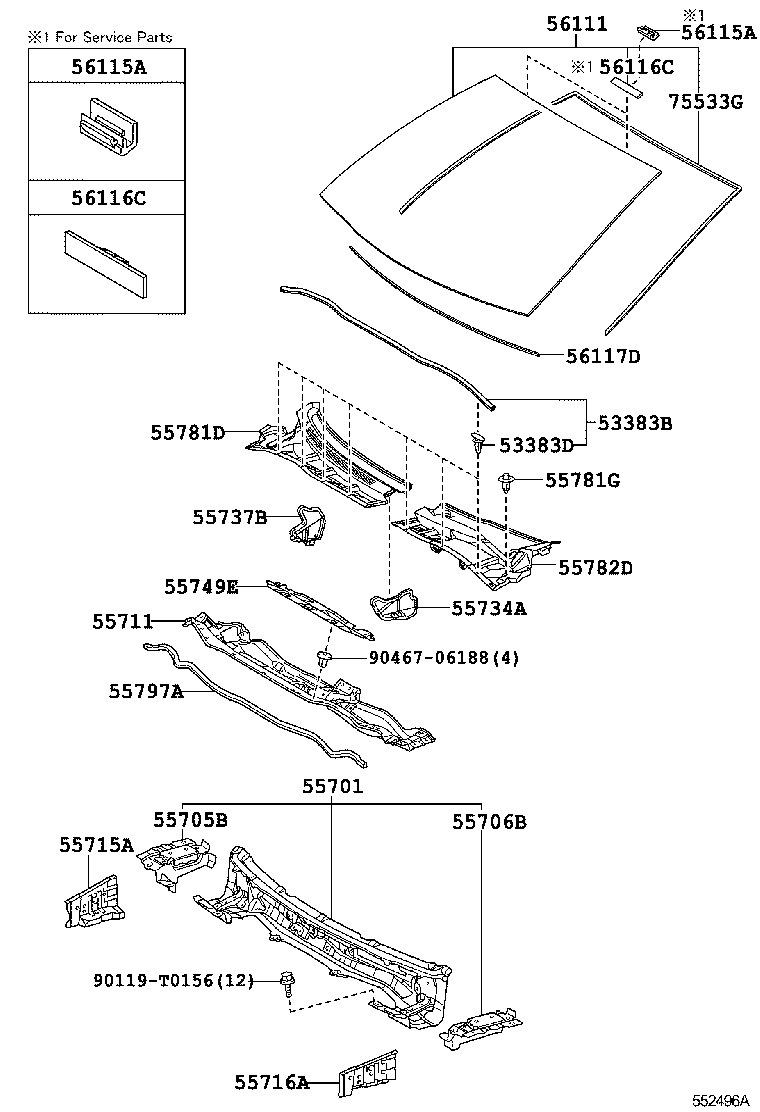 55716-02040 BRACE, COWL TOP TO APRON, LH product image
