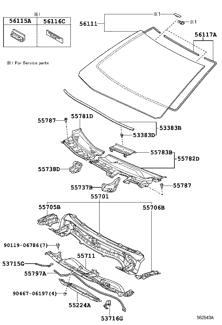 Toyota 55797-21020 SEAL, COWL WATER EXTRACT