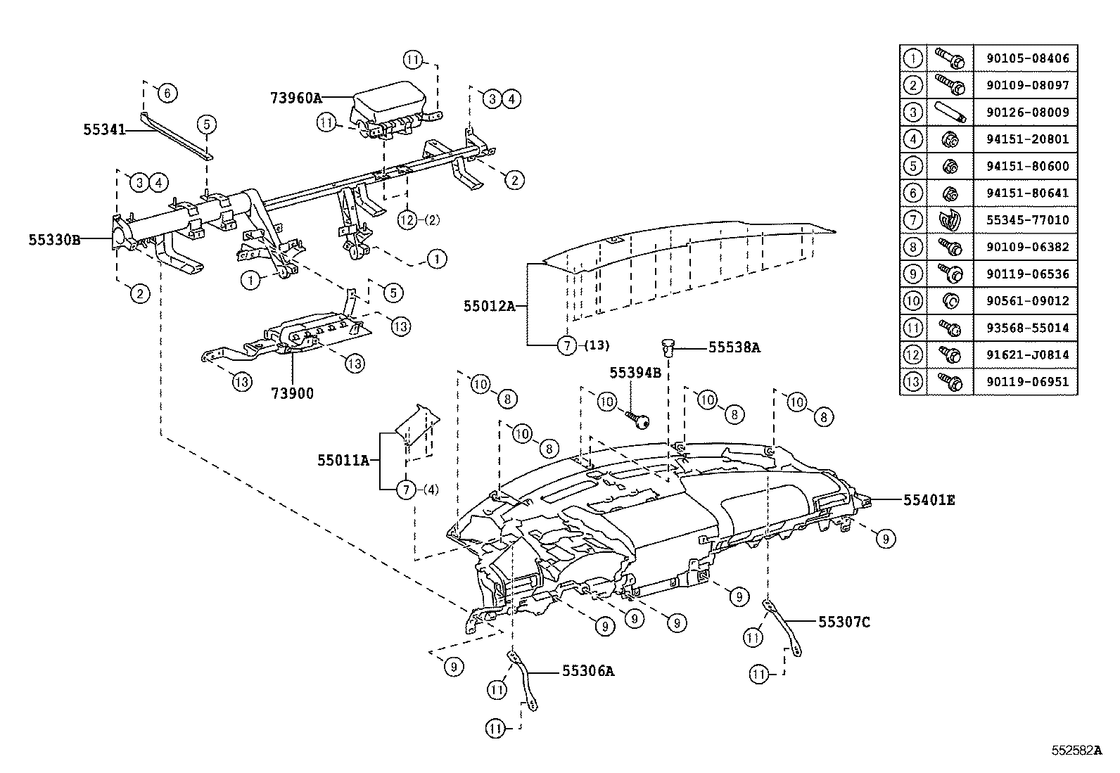 55330-77020 REINFORCEMENT ASSY, INSTRUMENT PANEL product image