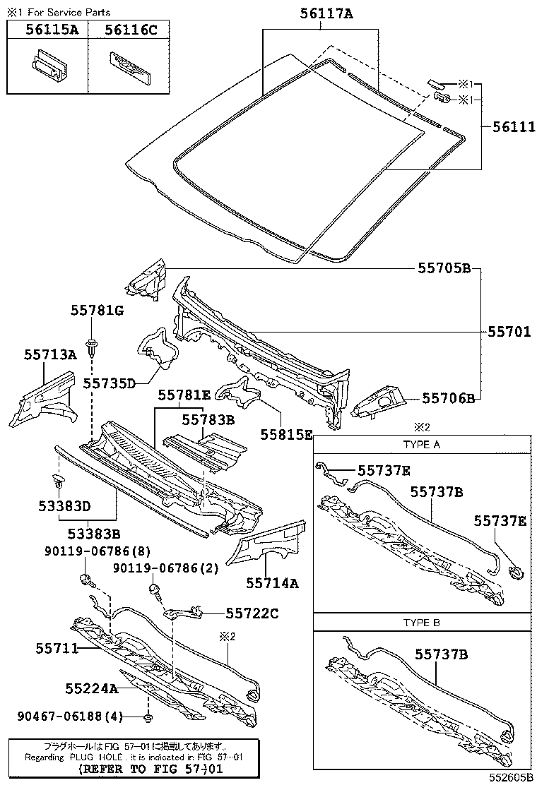 Toyota 55783-52290 LOUVER, COWL TOP VENTILATOR, CENTER NO.1
