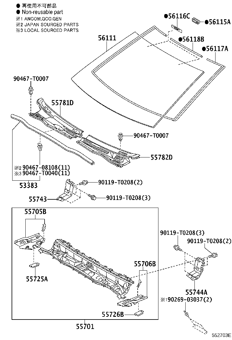 Toyota 56101-0K500 GLASS, WINDSHIELD