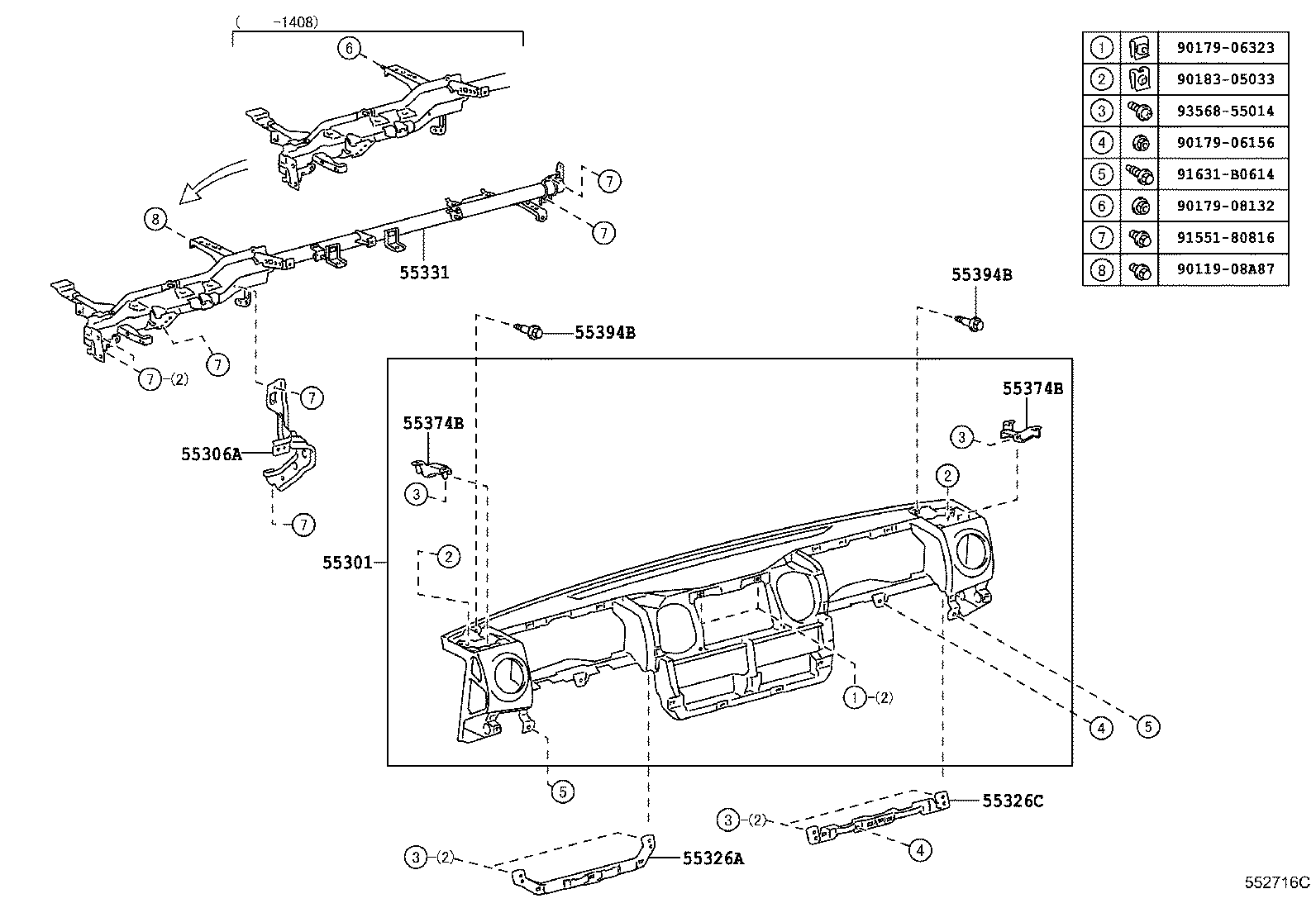 55306-37090 BRACE SUB-ASSY, INSTRUMENT PANEL, NO.1 product image