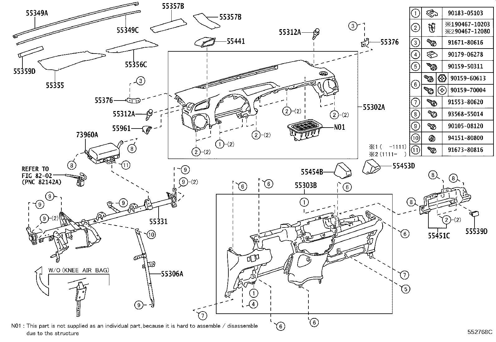 55355-52270 CUSHION, INSTRUMENT PANEL, NO.1 product image