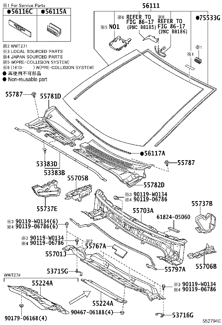 55703-05240 PANEL SUB-ASSY, COWL TOP, INNER product image