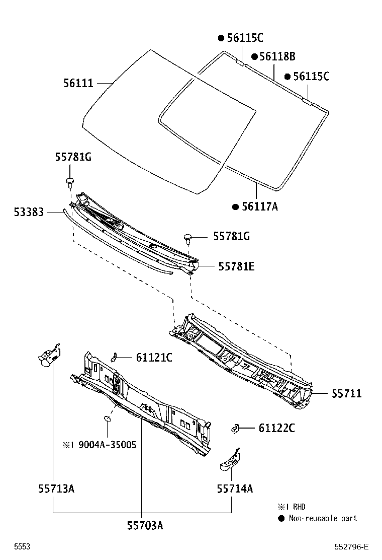 Toyota 56117-BZ120 DAM, WINDOW GLASS ADHESIVE, NO.2