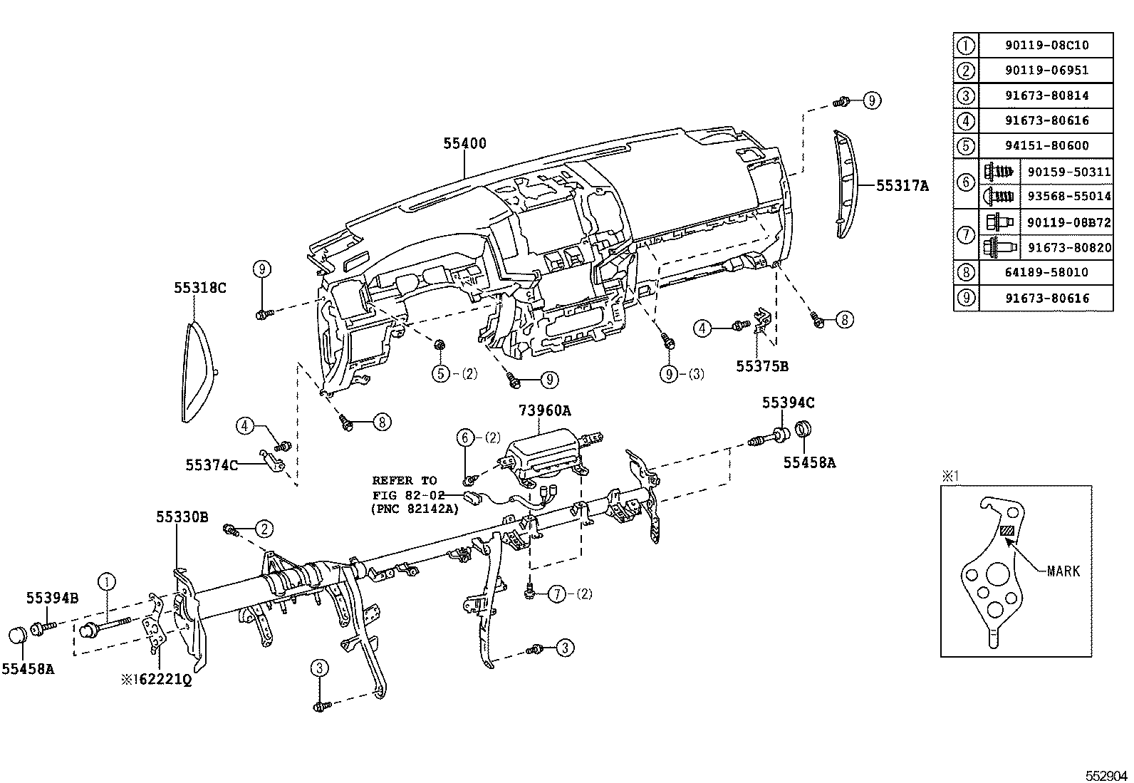 55402-60111-C5 PAD SUB-ASSY, INSTRUMENT PANEL, LOWER RH product image