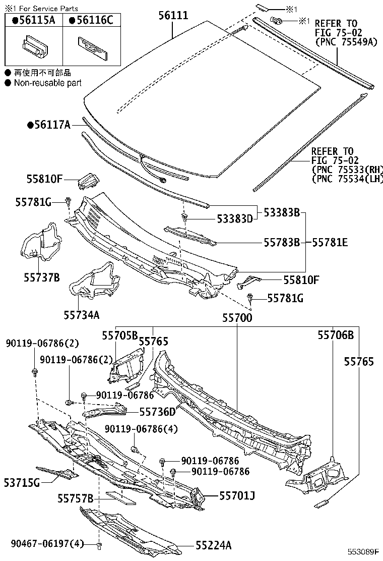 56101-47982 GLASS, WINDSHIELD product image